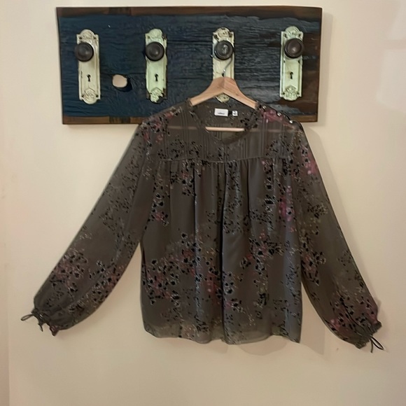 Wilfred Lourdes Floral Print Brown Grey Chiffon Blouse Size Medium - Picture 2 of 16